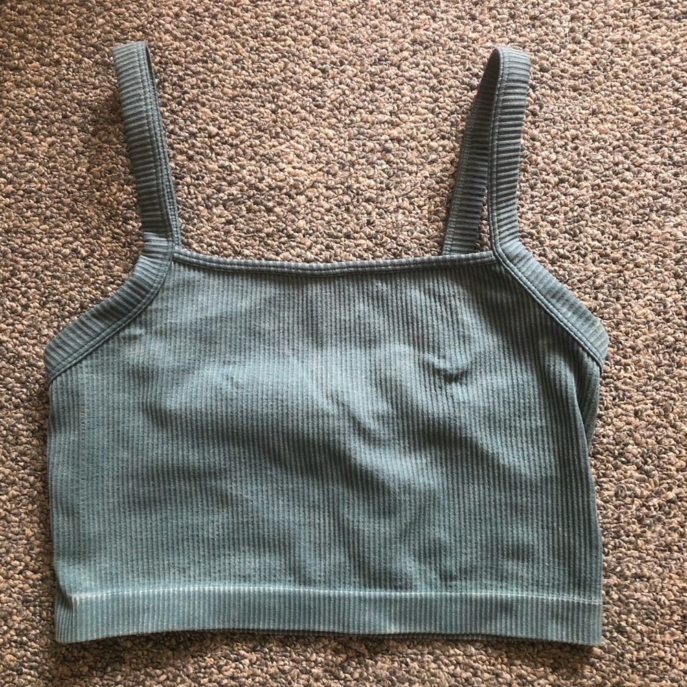 JoyLab Ribbed Square-Neck Crop/Yoga Tank – Sage (aquamarine) xs/s